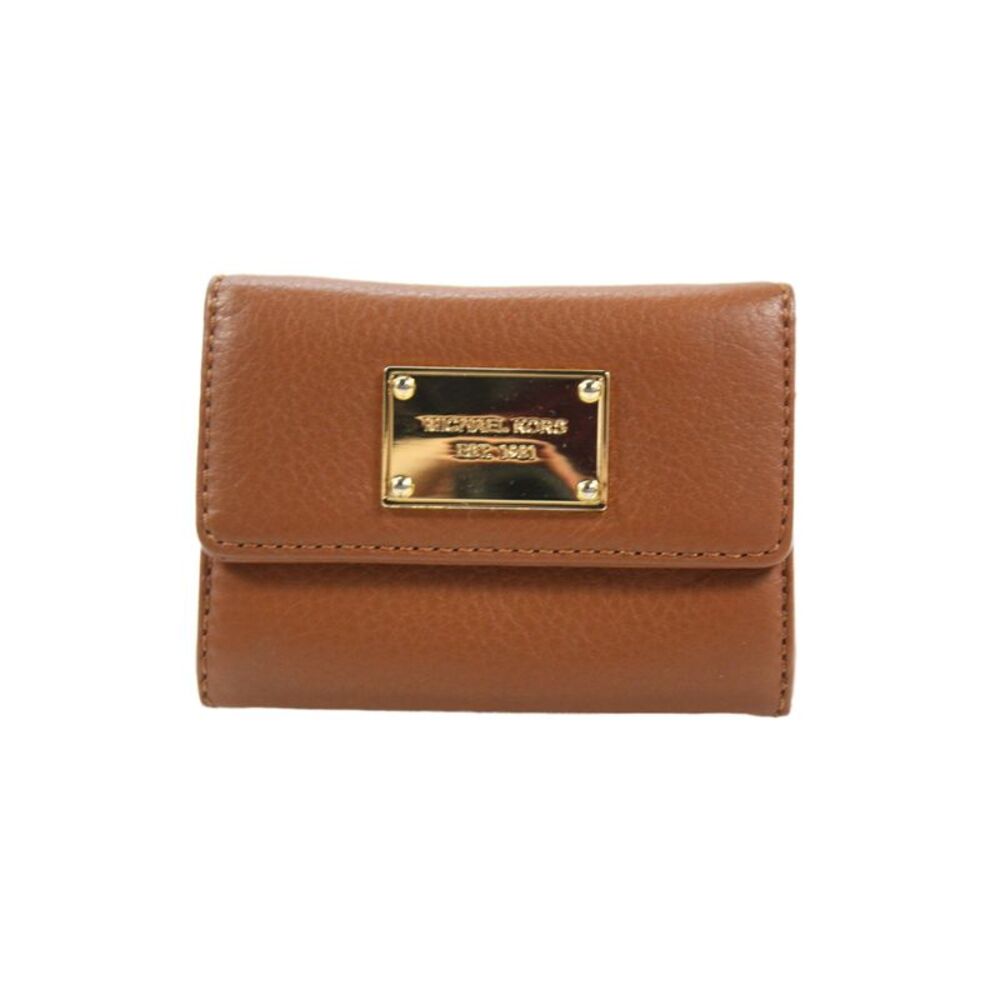 Michael Kors Womens Leather Small Flap Snap Closure Wallet Brown
